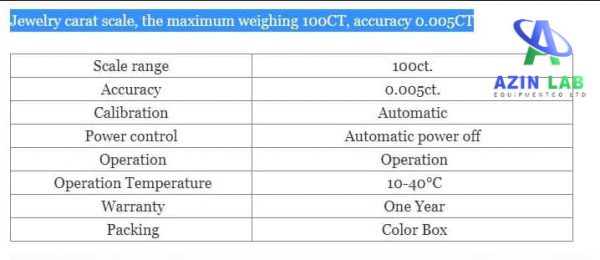 مشخصات فنی ترازوی جواهرشناسی K100ct-005