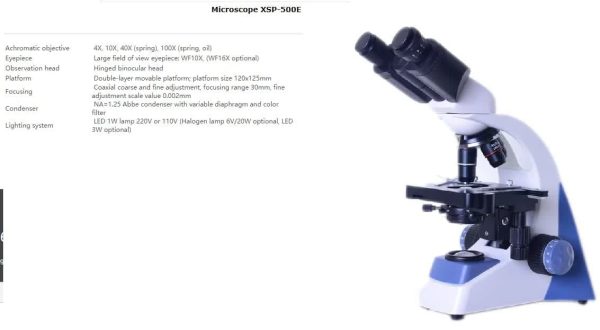 مشخصات میکروسکوپ بیولوژی XSP-500E